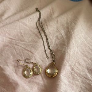 Set of silver necklace and earrings with rose gold plating. Preowned